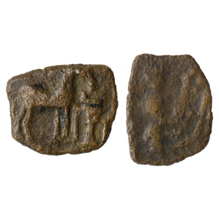 Sangam Age, Malayaman, Copper Unit, 2.70gm, Obv: Horse facing to right, and a pillar like 