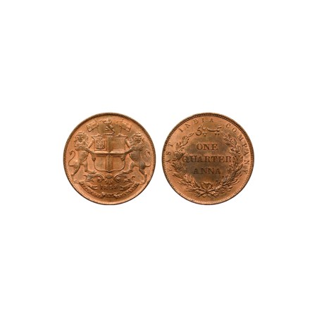 East India Company, Copper, 1/4 Anna, 1858, R.Heaton & Sons Mint, Wreath Tips Single leave