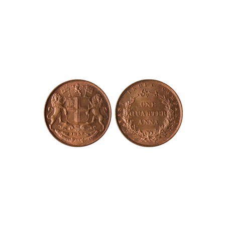 East India Company, Copper, 1/4 Anna, 1858, R.Heaton & Sons Mint, Wreath Tips Single leave