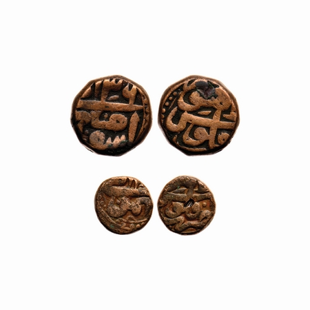 Akbar, Copper Dam, 1/2 Dam (2 Coins), 20.40gm, 9.88gm, Lahore Mint, Ilahi type, Dam – Ilah