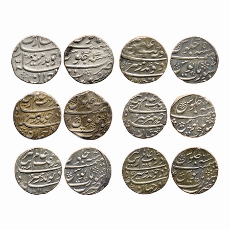 Aurangzeb, Silver Rupee (6 Coins), Surat Mint, AH 11XX/40 RY, AH 1081/14 RY, AH XX82/14 RY