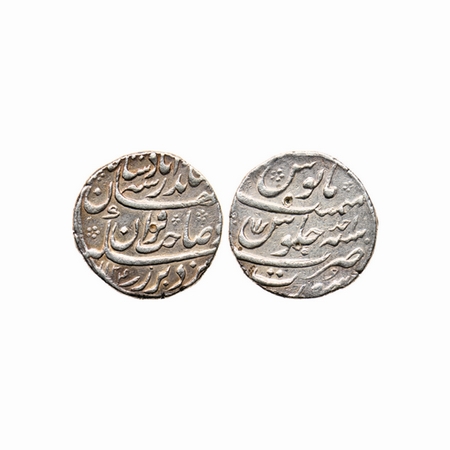 Jahandar Shah, Silver Rupee, 11.48gm, Surat Mint, Sahib Qiran Type, AH 1124 / RY Ahad (1).