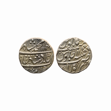 Muhammad Shah, Silver Rupee, 11.19gm, Kora Mint, AH 1141/ 11 RY. KM 436.39. Test mark, Ext