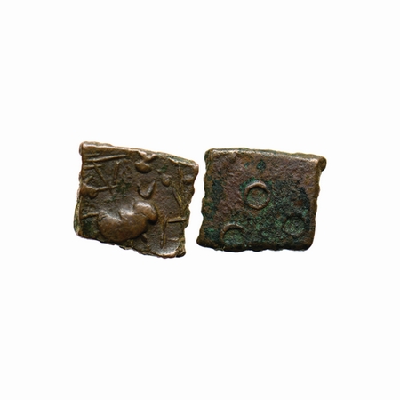 Post-Mauryan, Ujjaini Region, Copper, 2.86gm, Obv: Bull walking to right front of tree in 