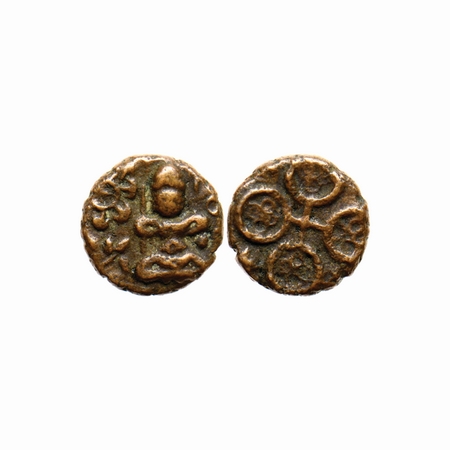 Post-Mauryan, Ujjaini Region, Copper, 1.58gm, Obv: Crossed-legged seated Lakshmi, tree in 