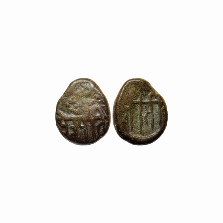 Marathas of Tanjore, Copper 1/4 Shivrai, 3.53gm, Sarabhoji I (1711-1727), Obv: Si Vi. Rev: