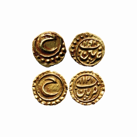 Mysore, Gold Fanam (2 Coins), 0.38gm, Tipu Sultan, Patan Mint, AM 1198 & AM 1218. KM 128.1