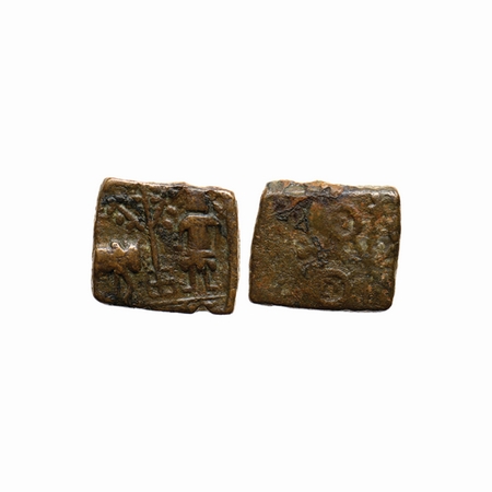 Post-Mauryan, Ujjaini Region, Copper, 8.07gm, Obv: Standing human figure on right, bull on