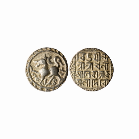 Tripura, Silver Rupee, 10.60gm, Dhanya Manikya (1490-1526 AD), Obv: Lion Left, Saka 1428. 