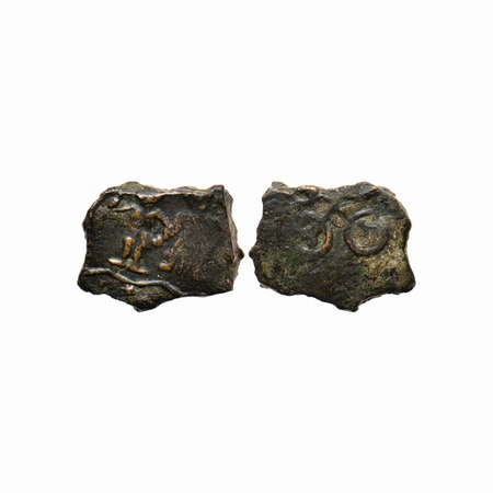 Post-Mauryan, Ujjaini Region, Copper, 3.96gm, Obv: Standing male and female figure holding