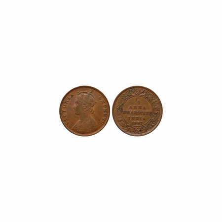 Dhar, Copper 1/4 Anna, 4.70gm, Anand Rao III (1860-1898 AD), 1887 AD, bust of Victoria Emp