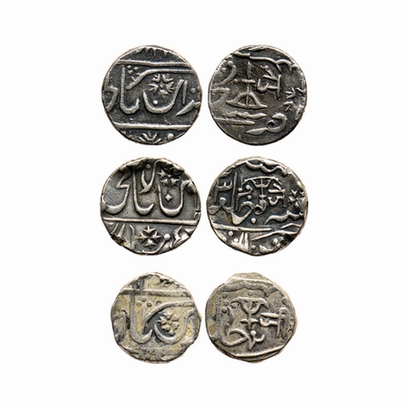 Gwalior, Silver Rupee (3 Coins), Jankoji Rao (1827-1843 AD) in the name of Muhammad Akbar 