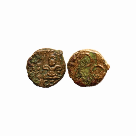 Post-Mauryan, Ujjaini Region, Copper, 2.67gm, Obv: Crossed-legged seated Lakshmi, tree in 