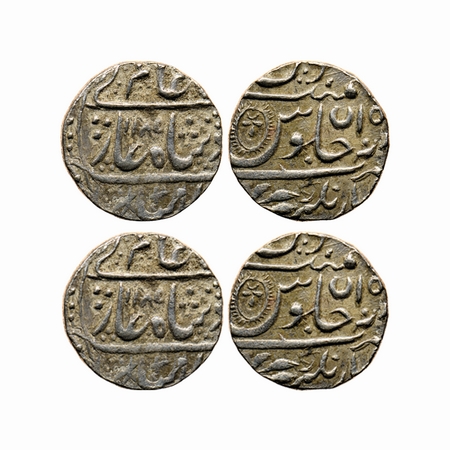 Indore, Silver Rupee (2 coins), 11.19/11.23gm, Ahalya Bai (AH 1179-1210 / 1765-1795 AD), M