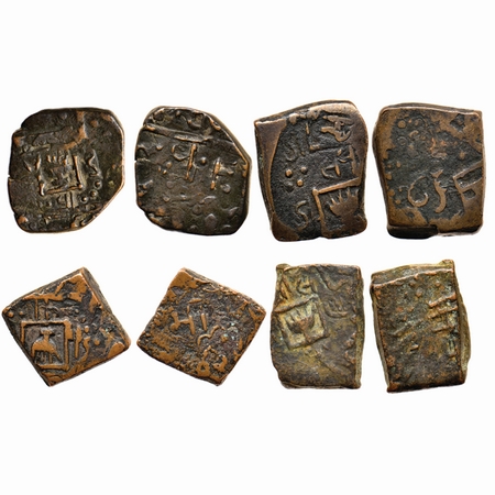 Lunawada, Copper Paisa (4 Coins), Wakhat Singhji, 1942 VS, Open Hand in square symbols typ