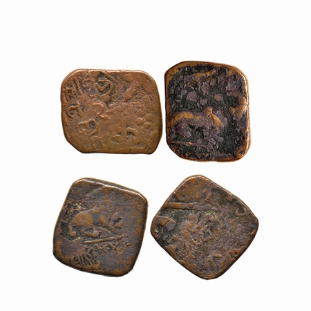 Lunawada, Copper Paisa (2 Coins), Wakhat Singhji, 1942 VS, Lion to right symbols type, KM 