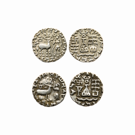 Kunindas, Amoghabhuti (c. 200 BC), Silver Drachma (2), 2.16 & 2.42gm, Obv: Deer standing t