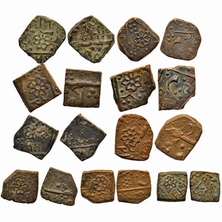 Lunawada, Copper Paisa (9 Coins), Wakhat Singhji, 1942 VS, Different types of flower symbo