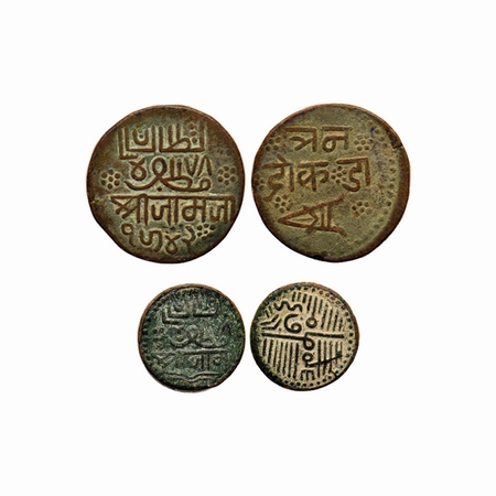 Nawanagar, Copper, (2 Coins), Vibhaji, 3 Dokda VS 1942 & Dokda AH (9)78 Frozen. KM 19, 14.