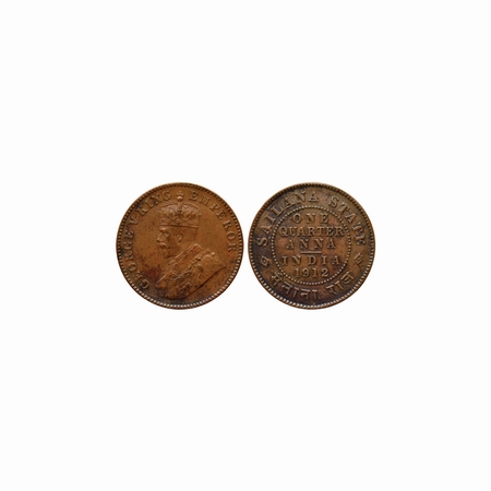Sailana, Copper 1/4 Anna, 4.50gm, Jaswant Singh, 1912 AD, bust of George V on obv. KM 16. 