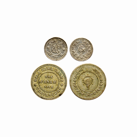 Travancore, Silver 2 Chukram & Fanam (2 Coins), of Sri Moolam Tirunal Rama Varma, CHS 2 ty
