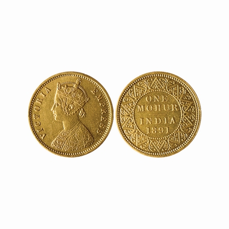 Victoria Empress, Gold Mohur, 1891, (Two flower type & V in relief), F.Prid. 24. Very Fine