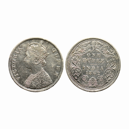 Victoria Queen, Silver, Rupee, 1862, Calcutta Mint, B / III. F.Prid. 60. About Extra Fine,