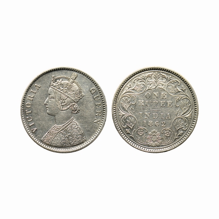 Victoria Queen, Silver, Rupee, 1862, Calcutta Mint, A / III. F.Prid. 65. Very Fine, Rare.