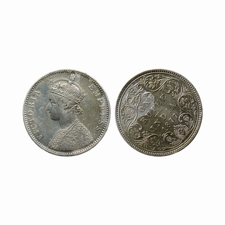 Victoria Empress, Silver, Rupee, 1877, Bombay Mint, A3 /II, Dot mint mark, Error, reverse 