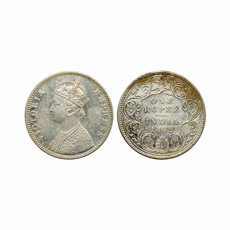 Victoria Empress, Silver Rupee, 1882, Bombay Mint, A3 / I, Dot mint mark. Mud deposit on r