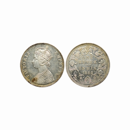 Victoria Empress, Silver Rupee, 1885, Bombay Mint, A3 / II, B raised on top mint mark. Mud