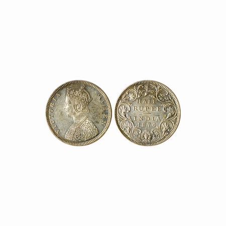 Victoria Queen, Silver, ½ Rupee, 1876, Bombay Mint, B2 / II, Dot at bottom, with original 