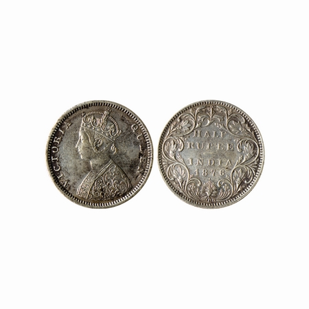 Victoria Queen, Silver, ½ Rupee, 1876, Bombay Mint, B2/ II, Dot at bottom. F.Prid. 287. Ve