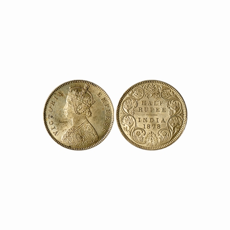 Victoria Empress, Silver, ½ Rupee, 1878, Calcutta Mint, AI no mint mark, with die crack on