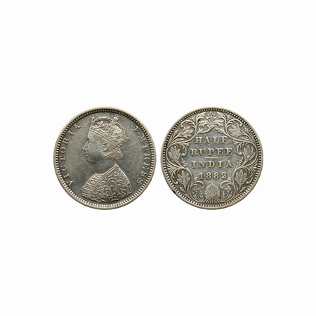 Victoria Empress, Silver, ½ Rupee, 1882, Bombay Mint, B / II, Dot at above the bottom flow