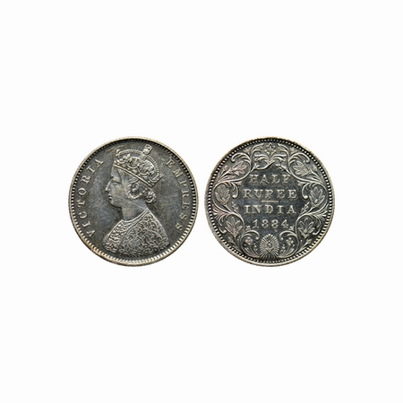 Victoria Empress, Silver, ½ Rupee, 1884, Bombay Mint, A / II, no Mint mark. F.Prid. 293. V