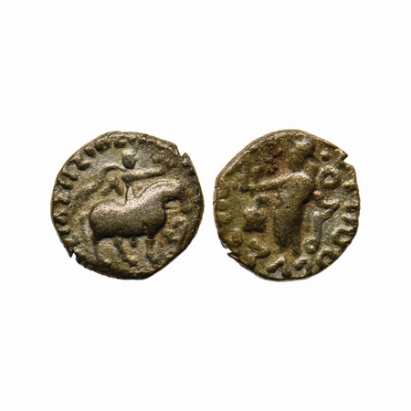 Indo-Scythians, Azes I, Silver Drachm, 2.26gm, Obv: King holding whip, mounted on horse wa