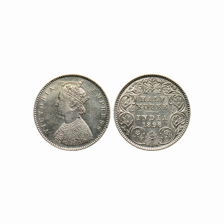 Victoria Empress, Silver, ½ Rupee, 1896, Calcutta Mint, A / I, C incuse. F.Prid. 279. Very