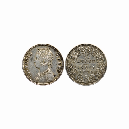 Victoria Queen, Silver, ¼ Rupee, 1876, Calcutta Mint (19.35mm). A / I. F.Prid.381. About E