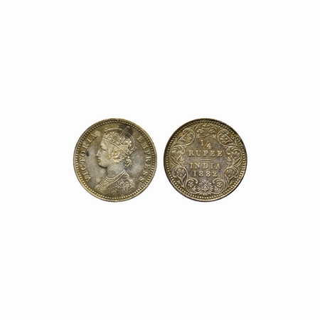 Victoria Empress, Silver, ¼ Rupee, 1882, Calcutta Mint, C / II, C incuse at bottom. F.Prid