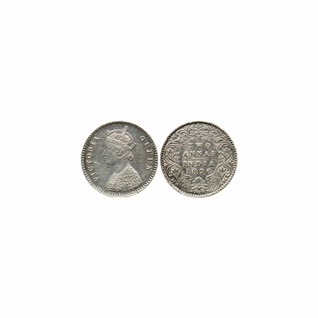 Victoria Queen, Silver, 2 Annas, 1876, Calcutta Mint (15.33mm), A / I, die crack seen on o