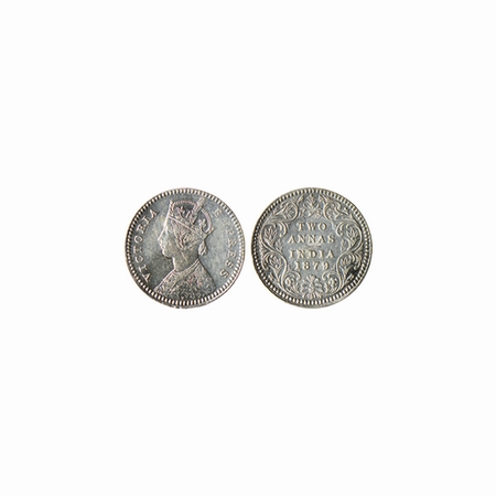 Victoria Empress, Silver, 2 Annas, 1879, Calcutta Mint, B / II, C incuse at bottom, with g