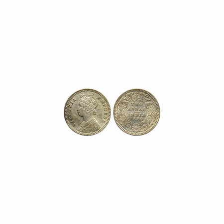 Victoria Empress, Silver, 2 Annas, 1889, Calcutta Mint, B / II, C incuse at bottom. F.Prid