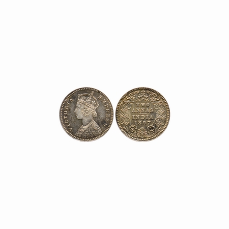 Victoria Empress, Silver, 2 Annas, 1897, Calcutta Mint, B / II, C incuse at bottom. F.Prid