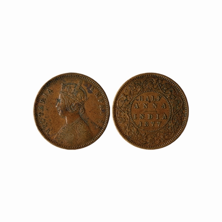 Victoria Queen, Copper, Half Anna, 1877, Calcutta Mint, (Bust C). F.Prid. 585. Very Fine +