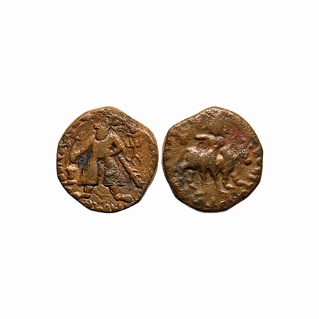 Kushanas, Wima Kadphises (c. 105-139 AD), Copper Tetradrachm, 16.14gm, Obv: King standing 