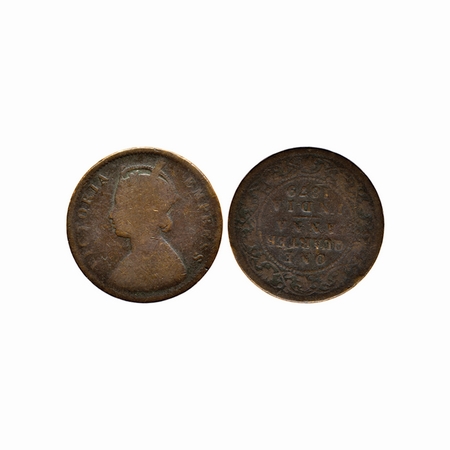 Victoria Empress, Copper, Quarter Anna, 1879, Type II C, Calcutta Mint, Error, reverse die