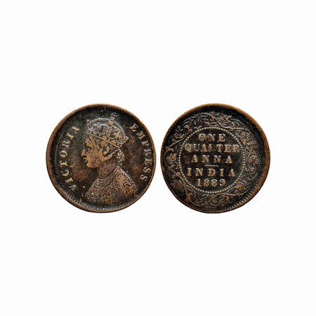 Victoria Empress, Copper, Quarter Anna, 1889, Bust B Type I, Calcutta Mint, Error, obverse