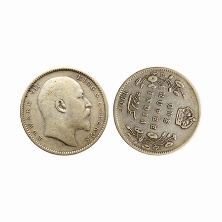 Edward VII, Silver, Rupee, 1906, Bombay Mint, Error, reverse die rotated to 4 o'clock. F.P