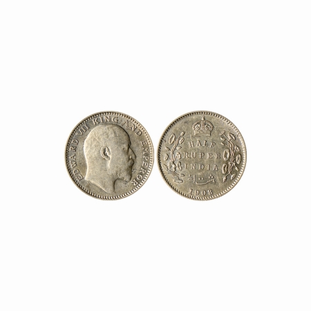 Edward VII, Silver, ½ Rupee, 1908, Calcutta Mint with slight toned lustre. F.Prid. 312. Ex